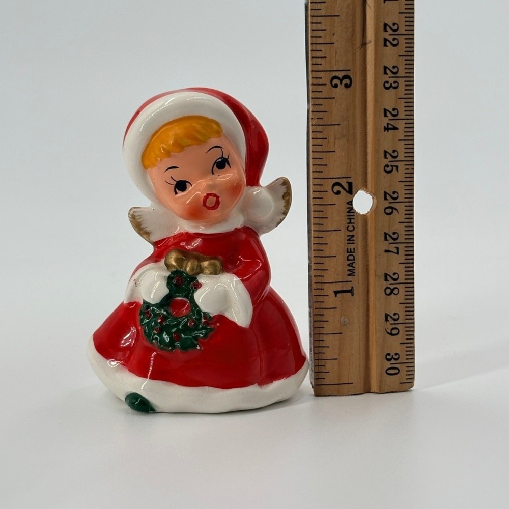MCM Christmas Angel Figurine Napco Style Caroler Wreath Gold‎ Wings Japan - Picture 10 of 11